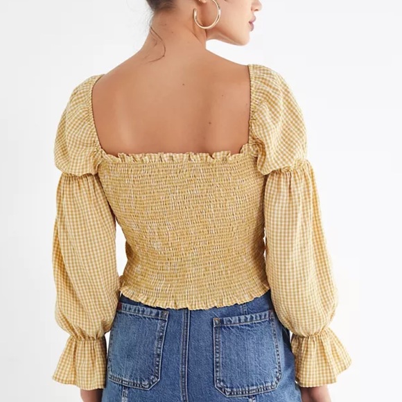 Urban Outfitters Yellow Gingham Crop Top | Size Large - Picture 2 of 8